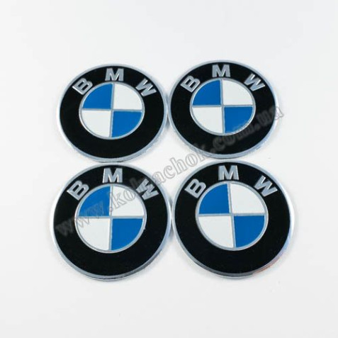 Наклейки для ковпачків на диски BMW синьо-білі метал (45мм)