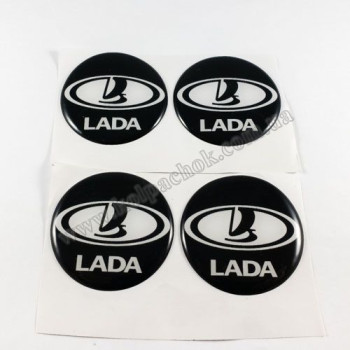 Наклейки для колпачков на диски Lada черные/белый лого (50мм) / 2