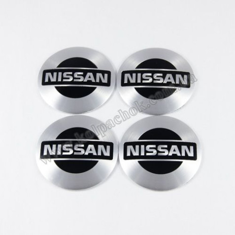 Наклейки для ковпачків на диски Nissan срібло/чорний лого/2 (56мм)