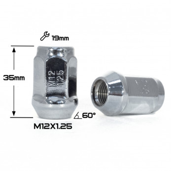 Гайка закрытая 12х1,25 L35 конус, ключ 19 Гайка закрытая 12х1,25 L35 конус, ключ 19