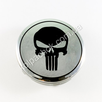 Колпачок на диски The Punisher хром/черный лого (56мм) Колпачок на диски The Punisher хром/черный лого (56мм)