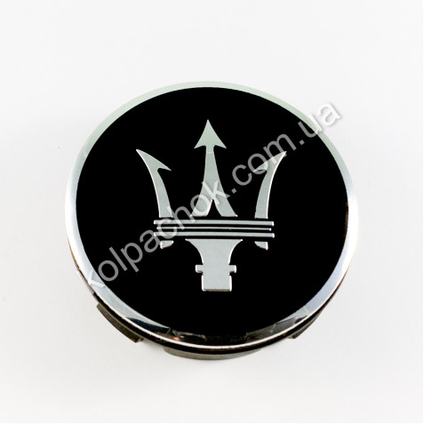 Ковпачок на диски Maserati чорний/хром лого (56мм)