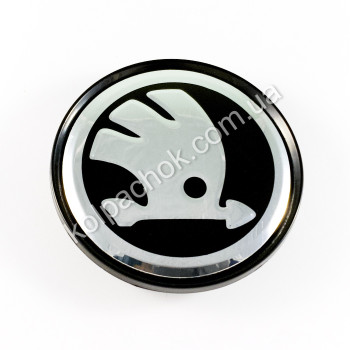 Колпачок на диски Skoda черный/хром лого (63мм) Колпачок на диски Skoda черный/хром лого (63мм)
