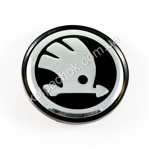 Колпачок на диски Skoda черный/хром лого (63мм)