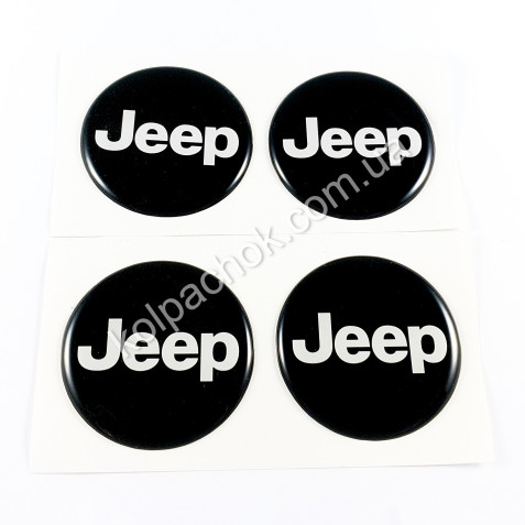 Наклейки для ковпачків на диски Jeep чорні/білий лого (45мм)