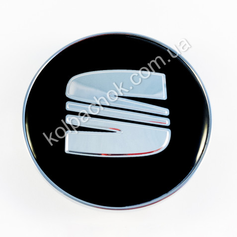 Ковпачок на диски Seat чорний/хром лого (62-68мм)