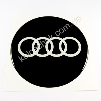 Наклейка для ковпачків на диски Audi чорна/білий лого (130мм)