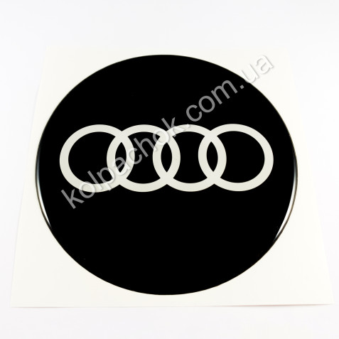 Наклейка для ковпачків на диски Audi чорна/білий лого (130мм)