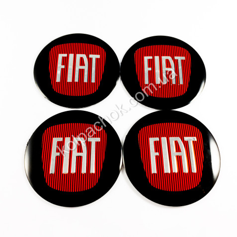 Наклейки для ковпачків на диски Fiat чорні/червоний лого (56мм)
