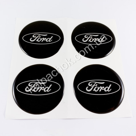 Наклейки для ковпачків на диски Ford чорні/білий лого (60мм)