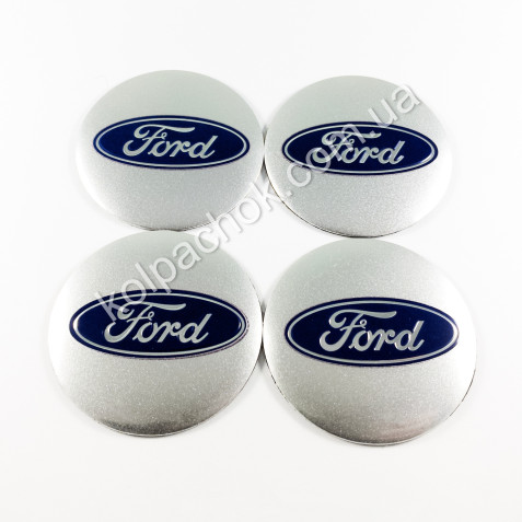 Наклейки для ковпачків на диски Ford срібло/синій лого (60мм)