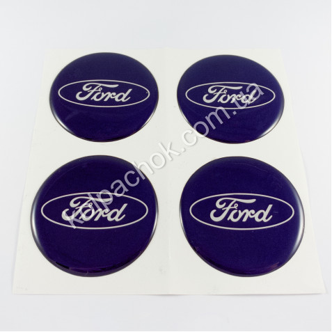 Наклейки для ковпачків на диски Ford сині/білий лого (60мм)
