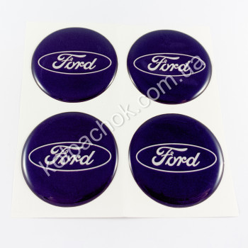 Наклейки для ковпачків на диски Ford сині/білий лого (50мм)