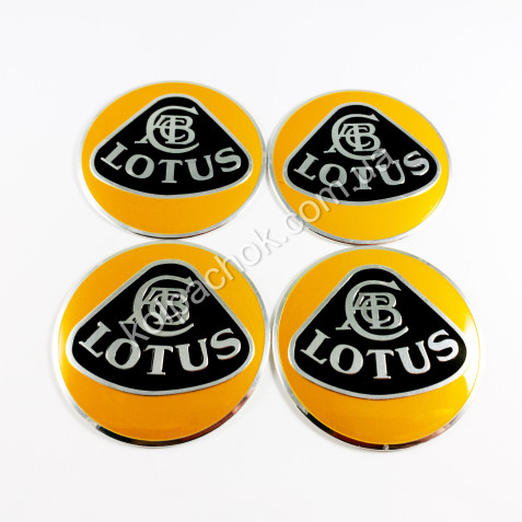 Наклейки для ковпачків на диски Lotus жовті/чорний лого (56мм)