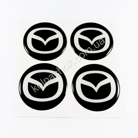 Наклейки для ковпачків на диски Mazda чорні/білий лого/2 (50мм)