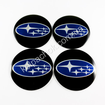 Наклейки для ковпачків на диски Subaru чорний/синій лого (60мм)
