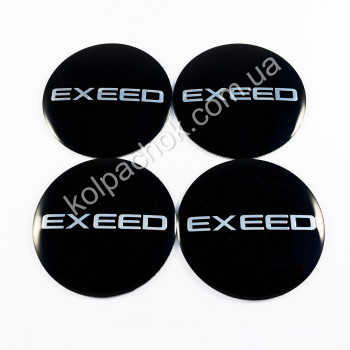Наклейки для ковпачків на диски Exeed чорні/хром лого (56мм) Наклейки для ковпачків на диски Exeed чорні/хром лого (56мм)