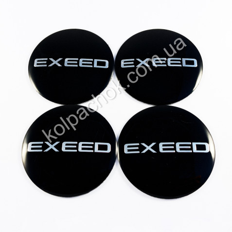 Наклейки для ковпачків на диски Exeed чорні/хром лого (54мм)