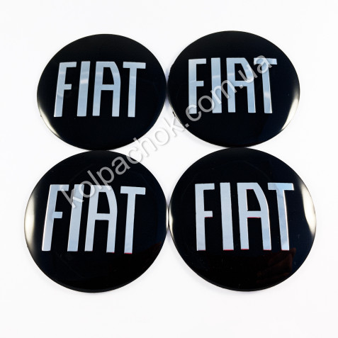 Наклейки для ковпачків на диски Fiat чорні/хром лого (56мм)