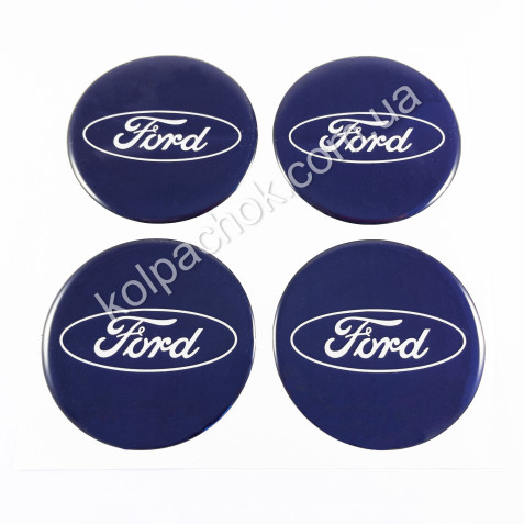 Наклейки для ковпачків на диски Ford сині/білий лого (70мм)