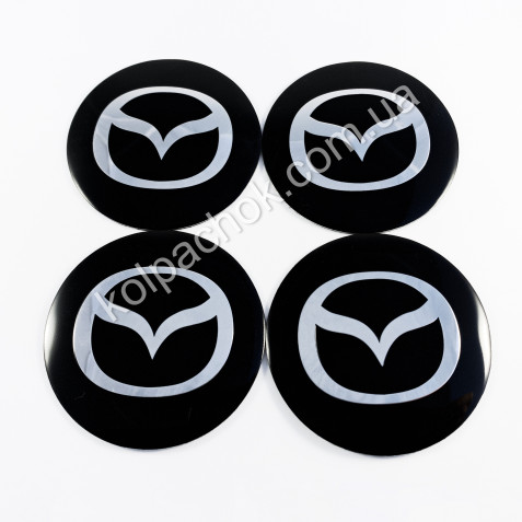 Наклейки для ковпачків на диски Mazda чорні/хром лого/2 (65мм)