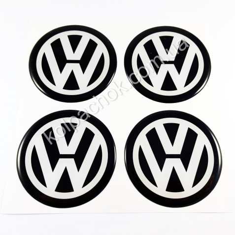Наклейки для колпачков на диски VolksWagen белые/черный лого (70мм)