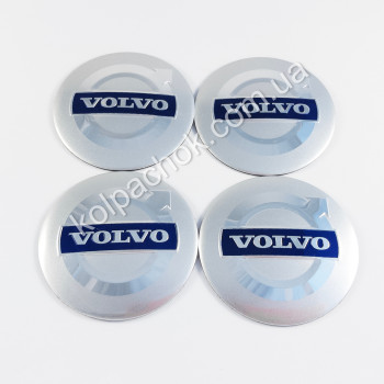 Наклейки для колпачков на диски Volvo серебро/синий лого (60мм)
