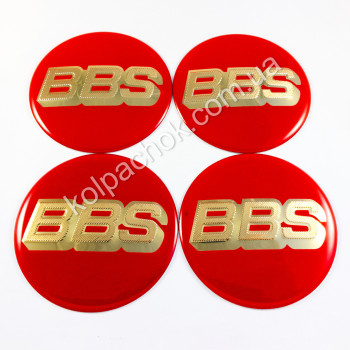 Наклейки для ковпачків на диски BBS червоні/золотий лого (70мм)