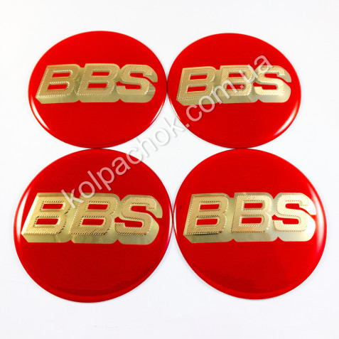 Наклейки для ковпачків на диски BBS червоні/золотий лого (70мм)