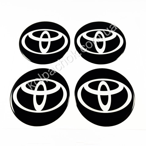 Наклейки для колпачков на диски Toyota черные/белый лого (70мм)