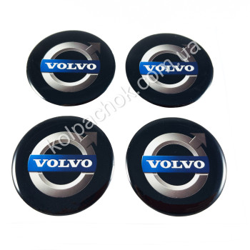 Наклейки для колпачков на диски Volvo черные/синий лого (50мм)