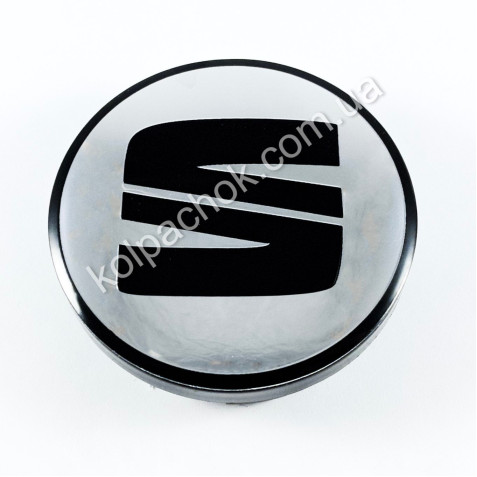 Ковпачок Seat хром/чорний лого для Skoda дисків 5JA601151A / 5E0601151 (56мм)