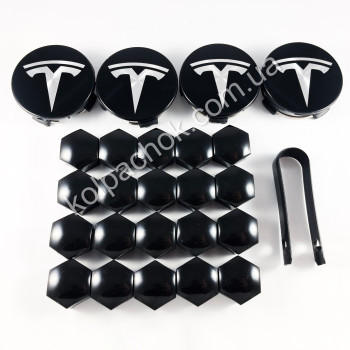 Набор колпачков на диски Tesla черный/хром лого 