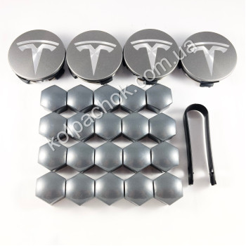 Набір ковпачків на диски Tesla графіт