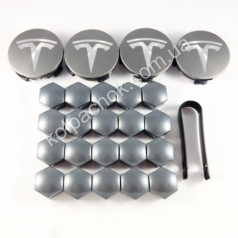 Набір ковпачків на диски Tesla графіт