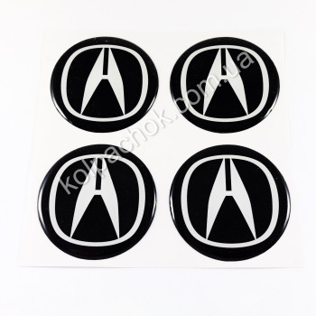 Наклейки для колпачков на диски Acura черные/белый лого (50мм)