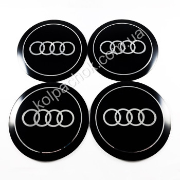 Наклейки для ковпачків на диски Audi чорні/хром лого (90мм)
