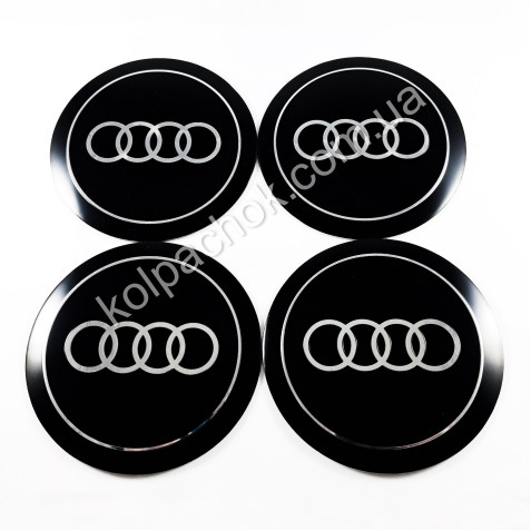 Наклейки для ковпачків на диски Audi чорні/хром лого (90мм)