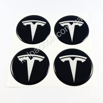 Наклейки для ковпачків на диски Tesla чорні (60мм)