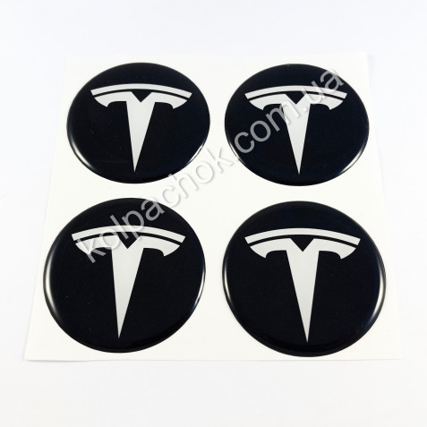 Наклейки для ковпачків на диски Tesla чорні/білий лого (50мм)