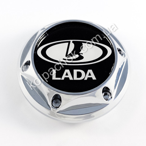 Колпачок на диски Lada конус/болты/черный лого (62-67мм)