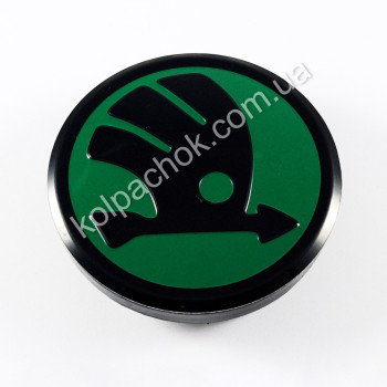 Колпачок на диски Skoda зеленый/черный лого 5JA601151 (56мм) Колпачок на диски Skoda зеленый/черный лого 5JA601151 (56мм)