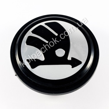 Ковпачок Skoda на диски Volkswagen хром/чорний лого 3B7601171 (65мм)