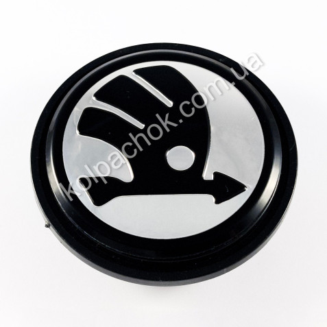 Ковпачок Skoda на диски Volkswagen хром/чорний лого 3B7601171 (65мм)