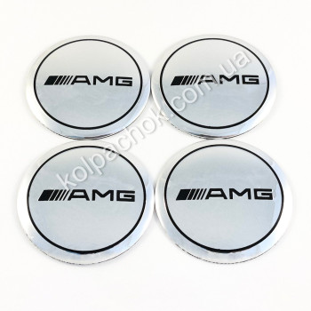 Наклейки для ковпачків на диски AMG хром/чорний лого (56мм) Наклейки для ковпачків на диски AMG хром/чорний лого (56мм)