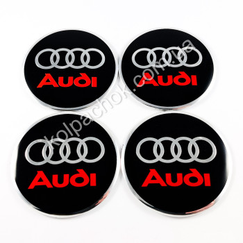 Наклейки для колпачков на диски Audi черные/красный лого (56мм)