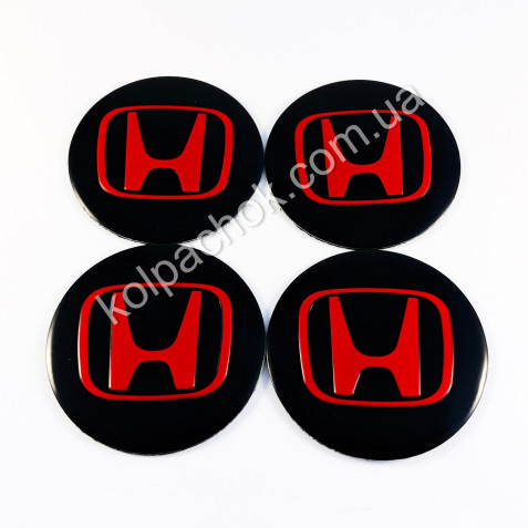 Наклейки для ковпачків на диски Honda чорні/червоний лого (56мм)