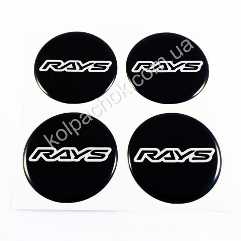 Наклейки для ковпачків на диски Rays чорні/білий лого (49мм)