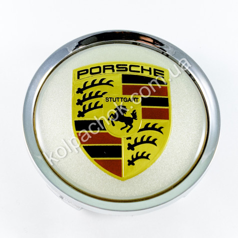 Ковпачок на диски Porsche срібло/кольоровий лого (74мм)