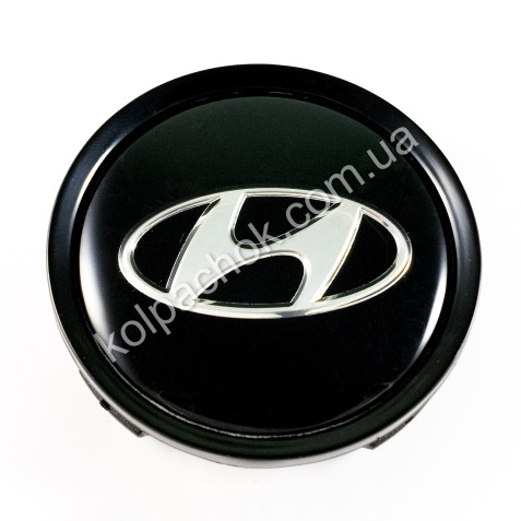 Ковпачок на диски Hyundai чорний/хром лого (74мм)